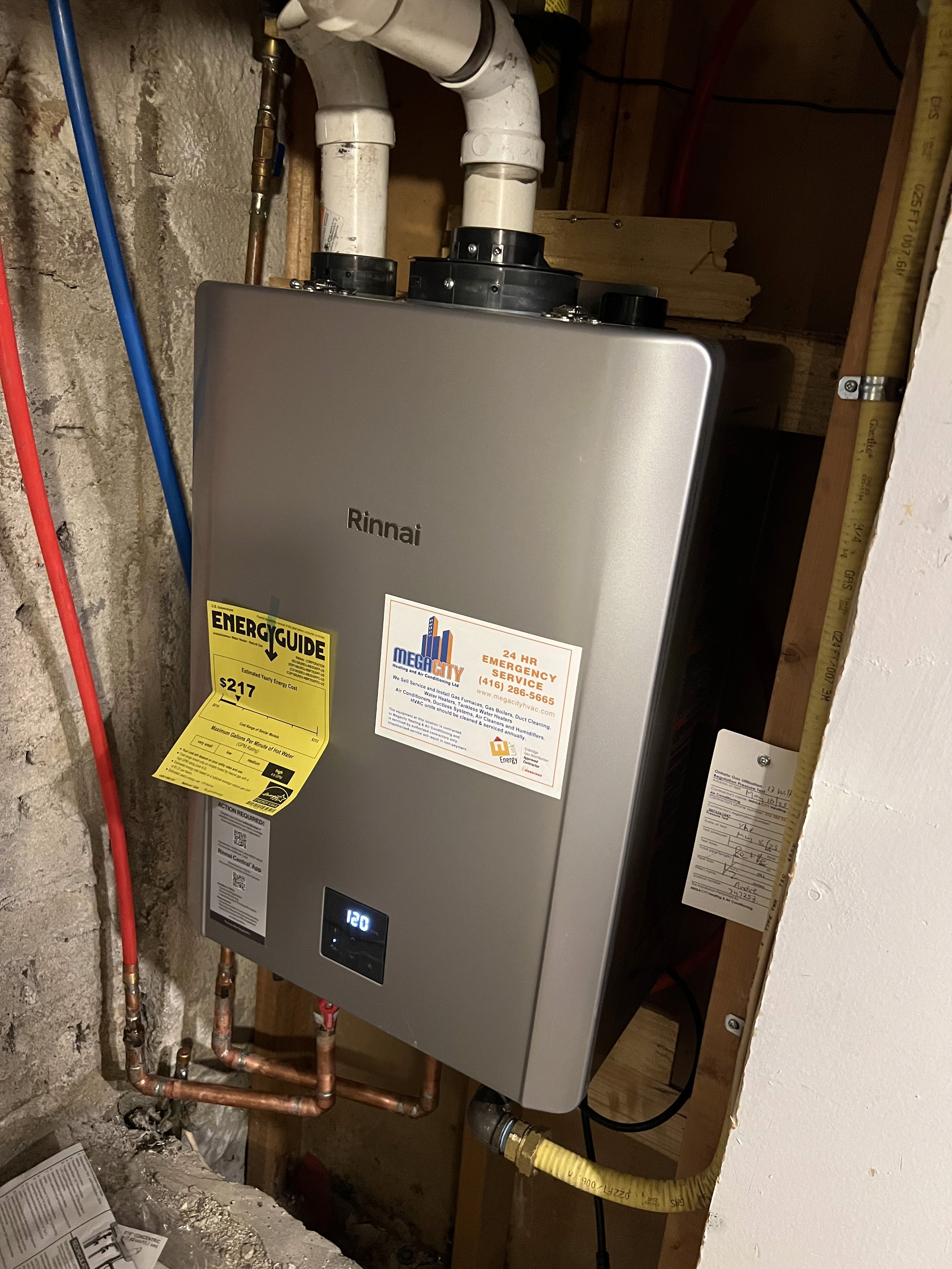 Water heater installed in a basement in a Toronto home