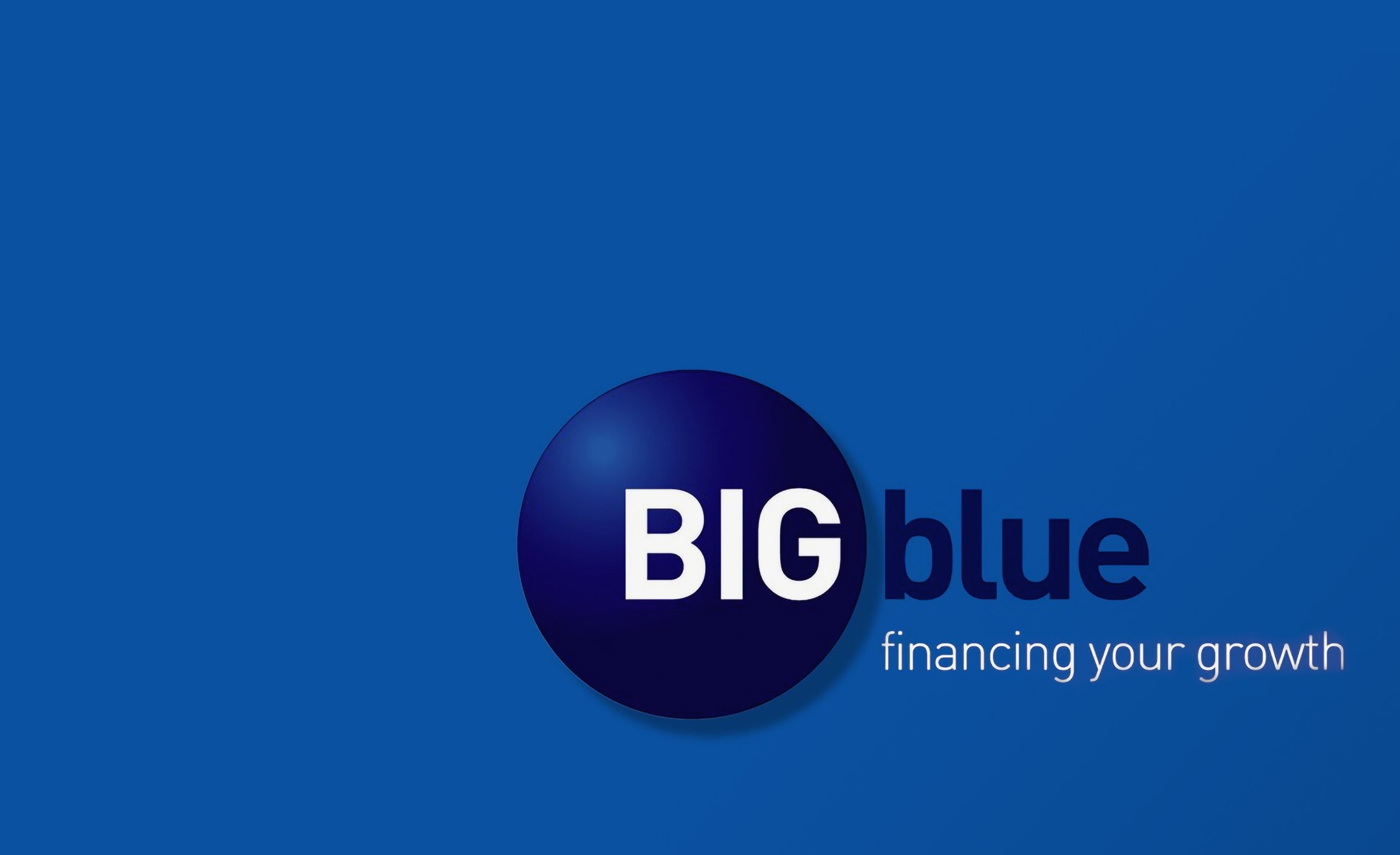 Blue background with a dark blue circle in the center. "BIG" is written in bold white inside the circle, and "blue financing your growth" is to the right.