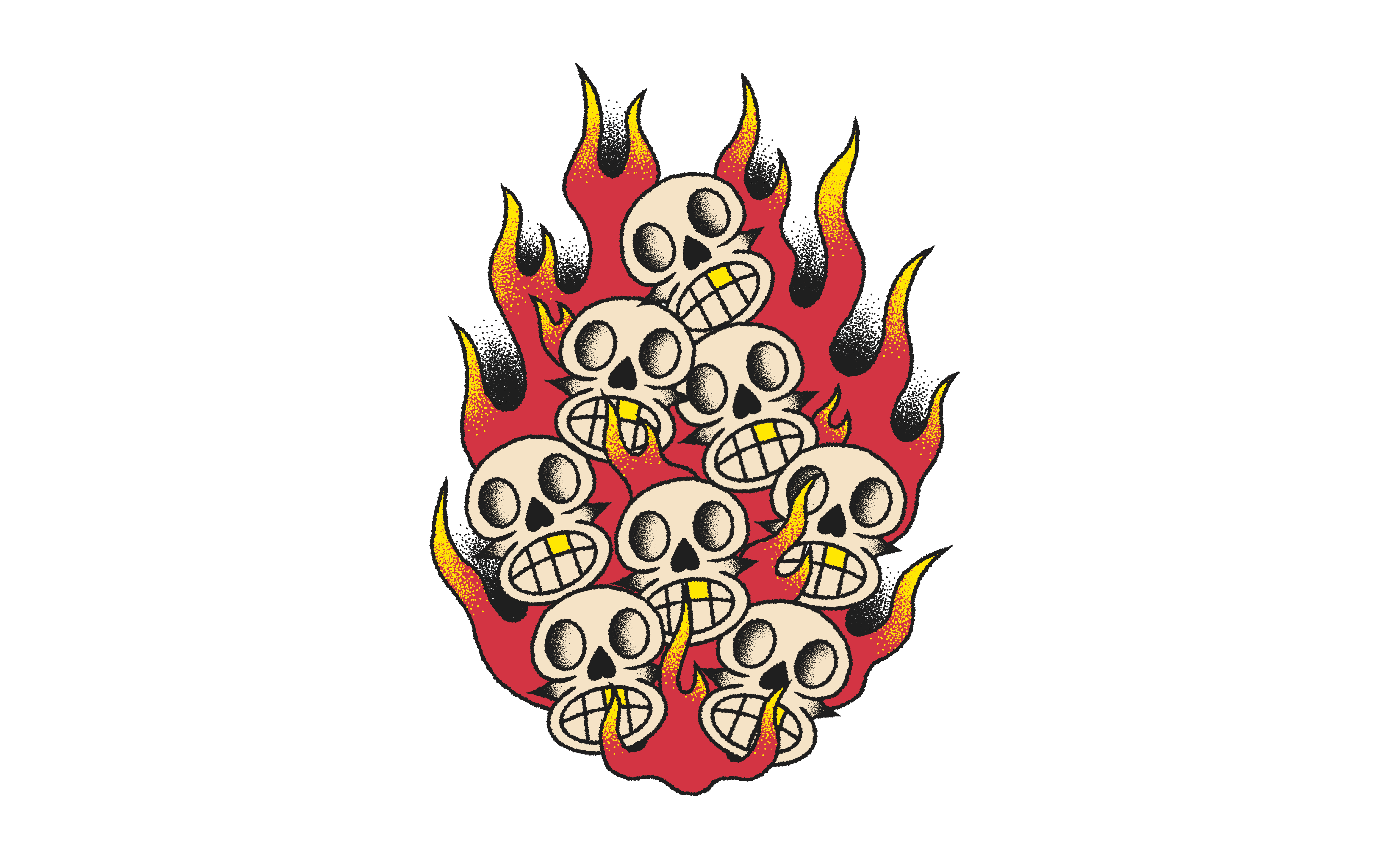 Digital Illustration of a Skull Stack with Flames | Studio Torrelli