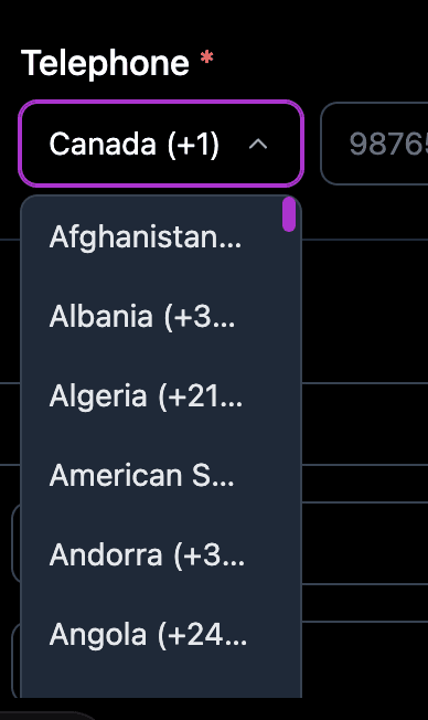 Country dropdown
