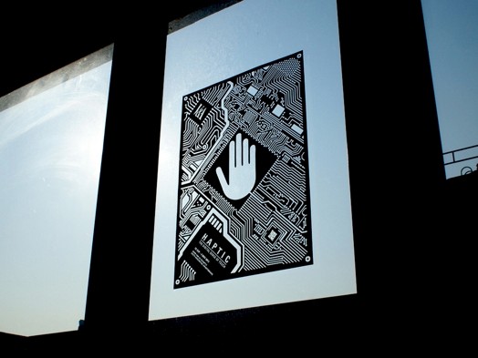 Haptic hand illustration looking like a pcb circuit