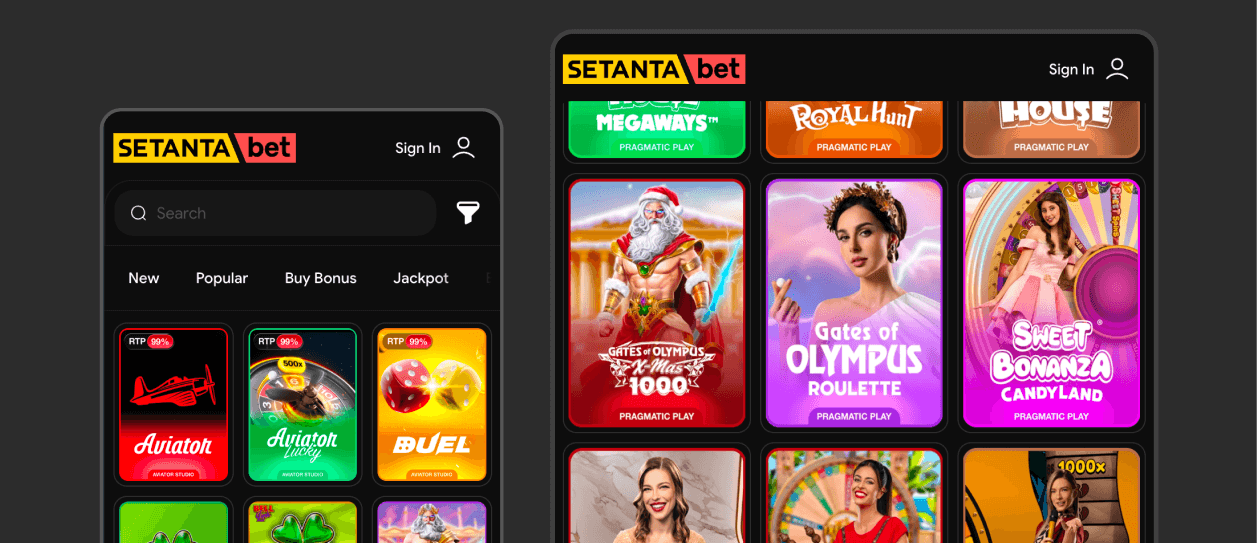 Online casino homepage displaying various colorful game options with vibrant graphics, including slots and card games, against a dark backdrop for easy navigation.