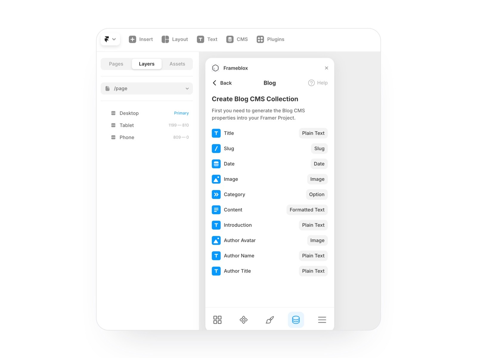 How do I create CMS collections in my Framer project?