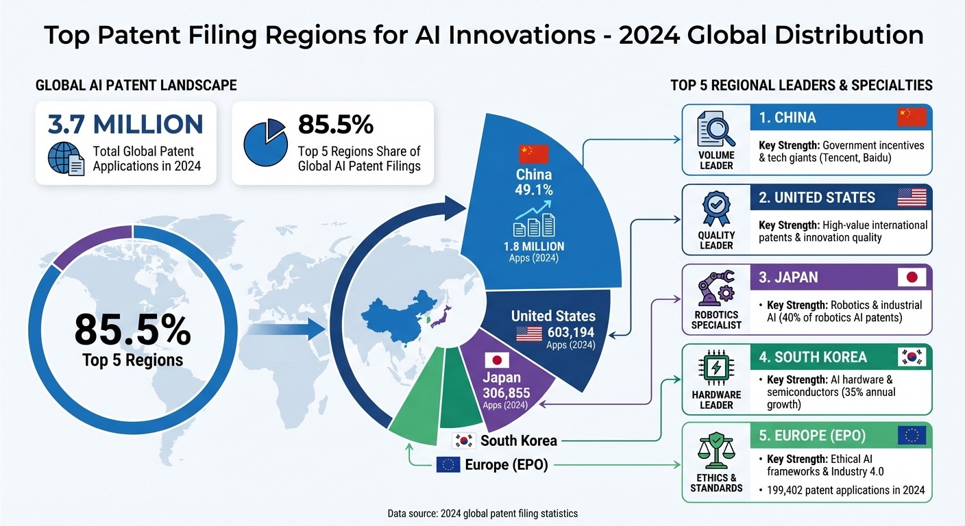 Global AI Patent Filing Distribution by Top 5 Regions in 2024