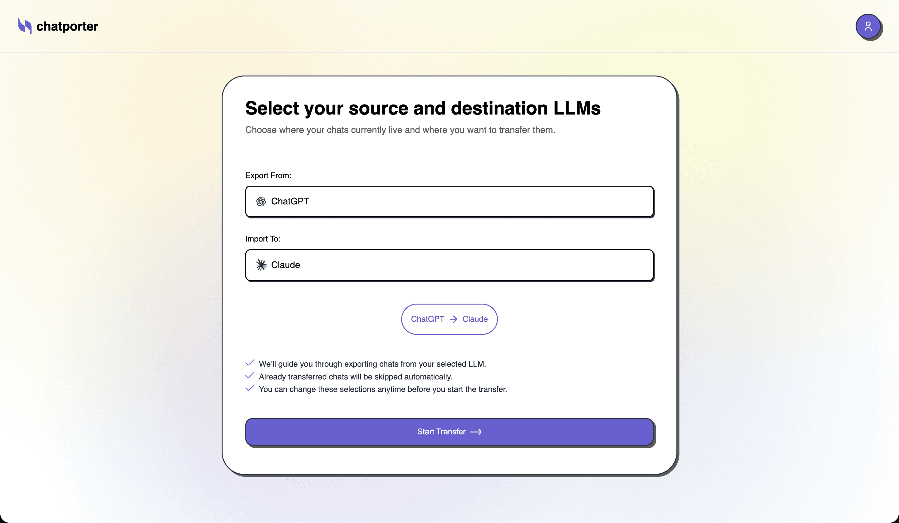 Select Source and Destination LLM