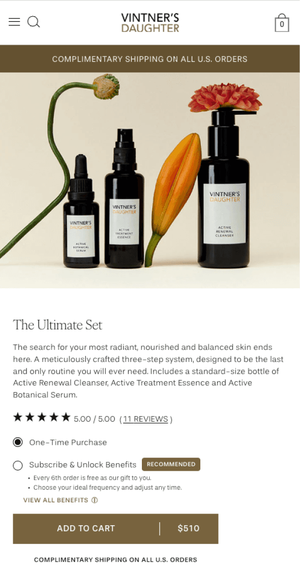 Mobile product detail page for Vintner’s Daughter facial oil