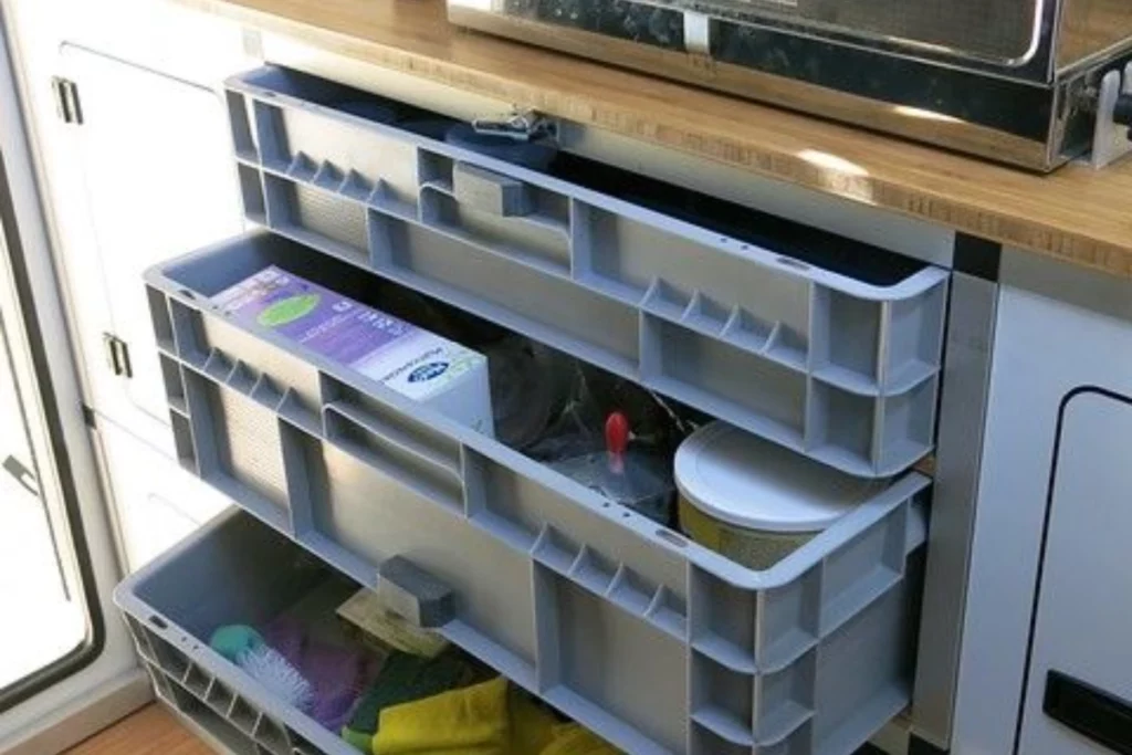 Stackable Storage Bins for campervan conversion