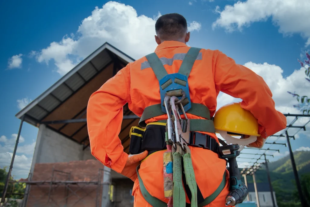 Expert local roofing contractors working on residential roof framing structural timber layout installation project