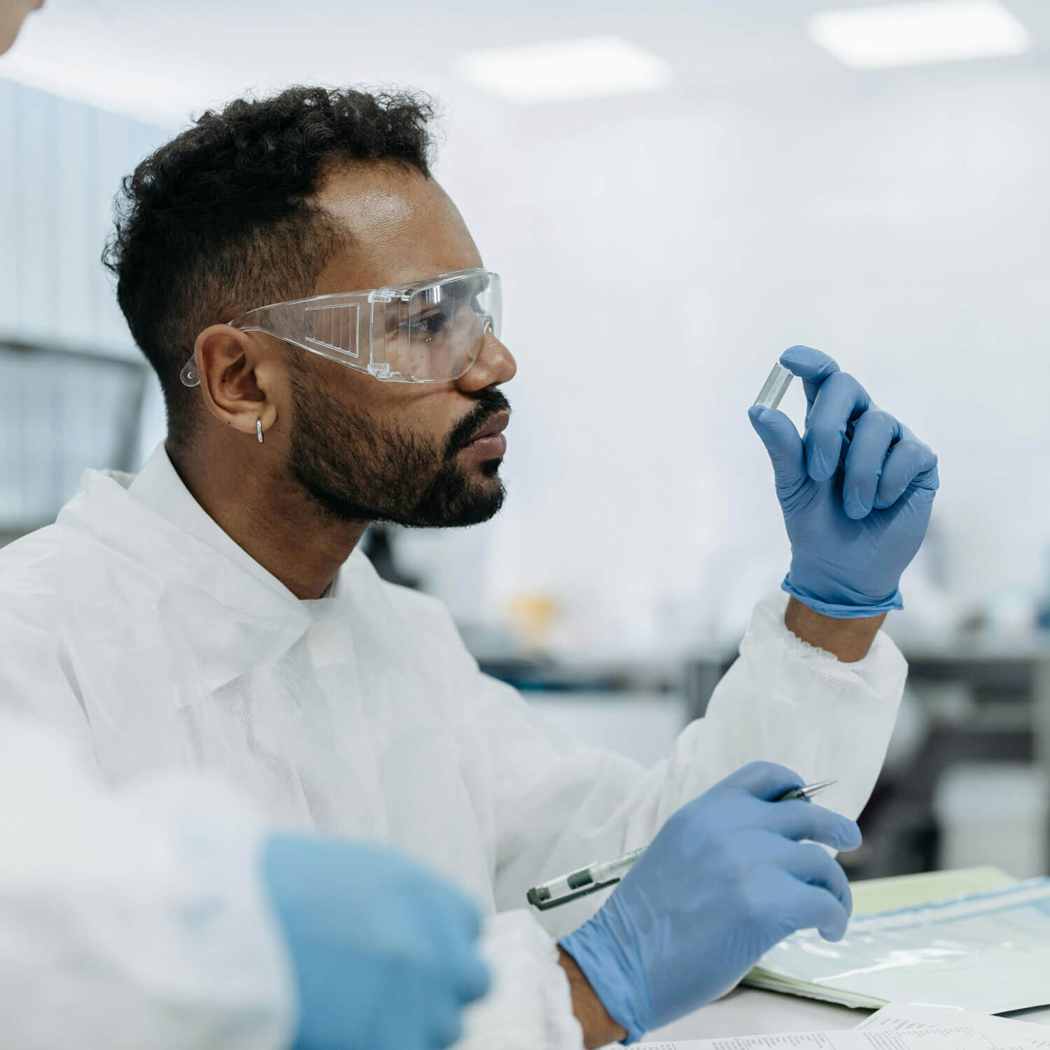 Man holding sample