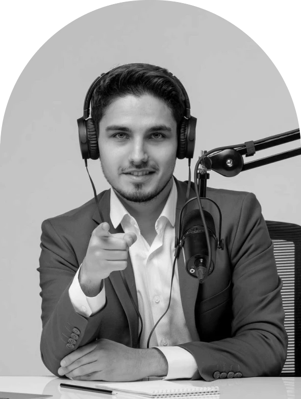 A man recording a podcast