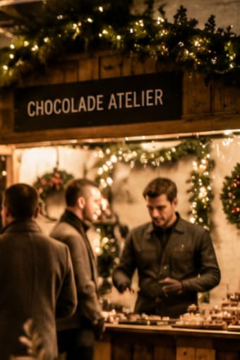 Persoonlijke hospitality bij chocolade atelier tijdens kerstmarkt voor bedrijven