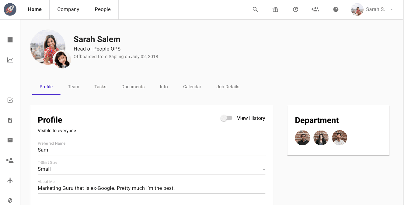 Sapling’s previous profile home page