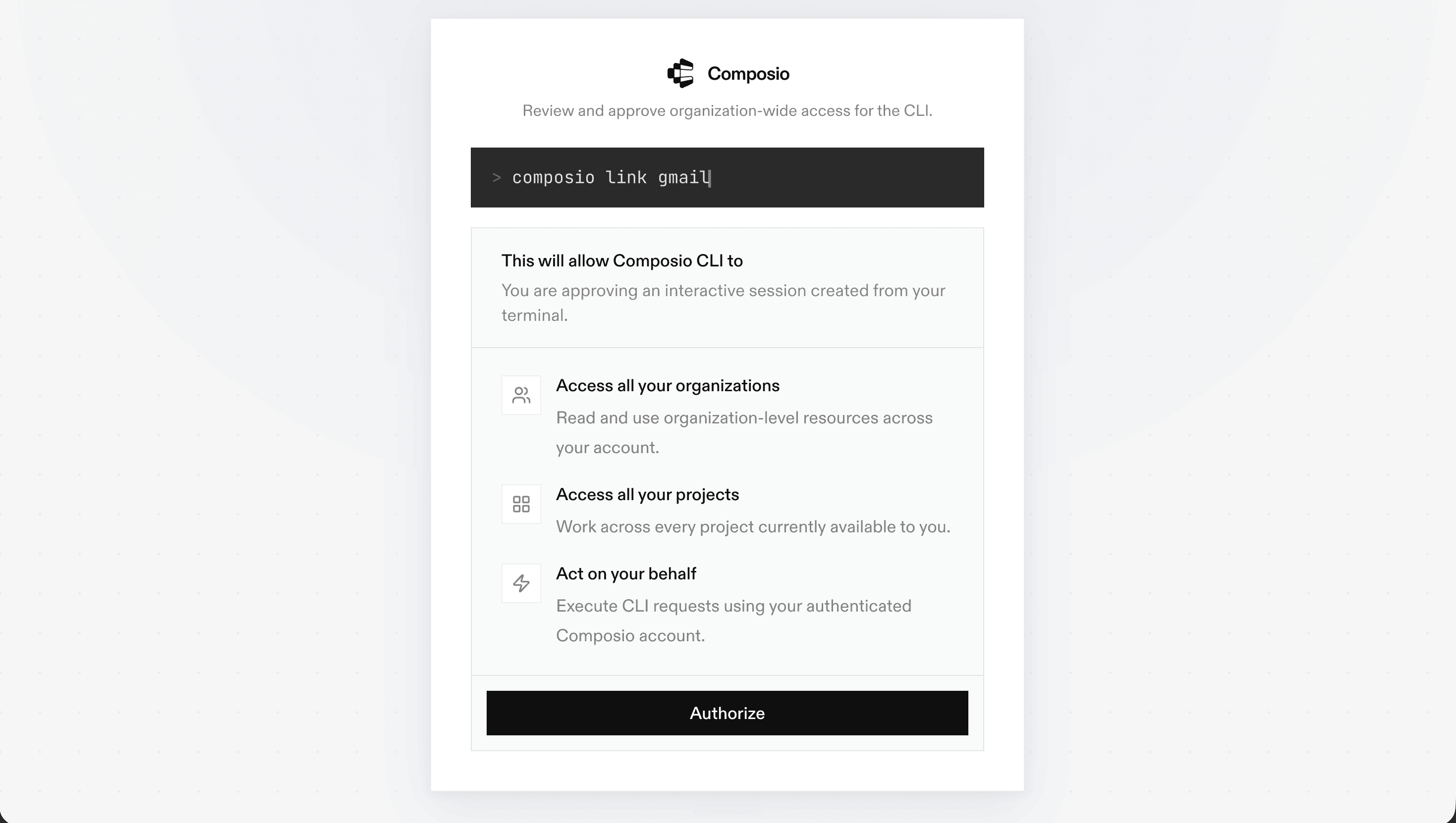 Composio Connect: authorizing an app