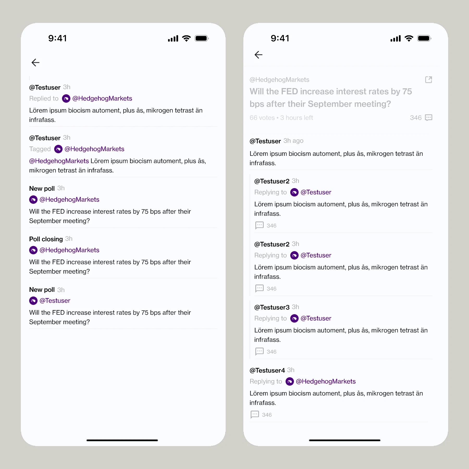 Hedgehog purple mobile UI - notifications-comments