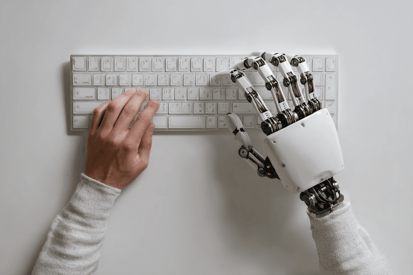 Laptop on a clean desk next to modern decor.