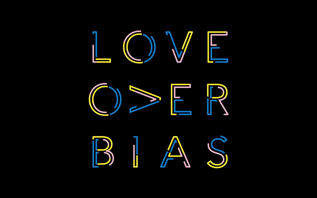 Love Over Bias — original multicolor line typography artwork