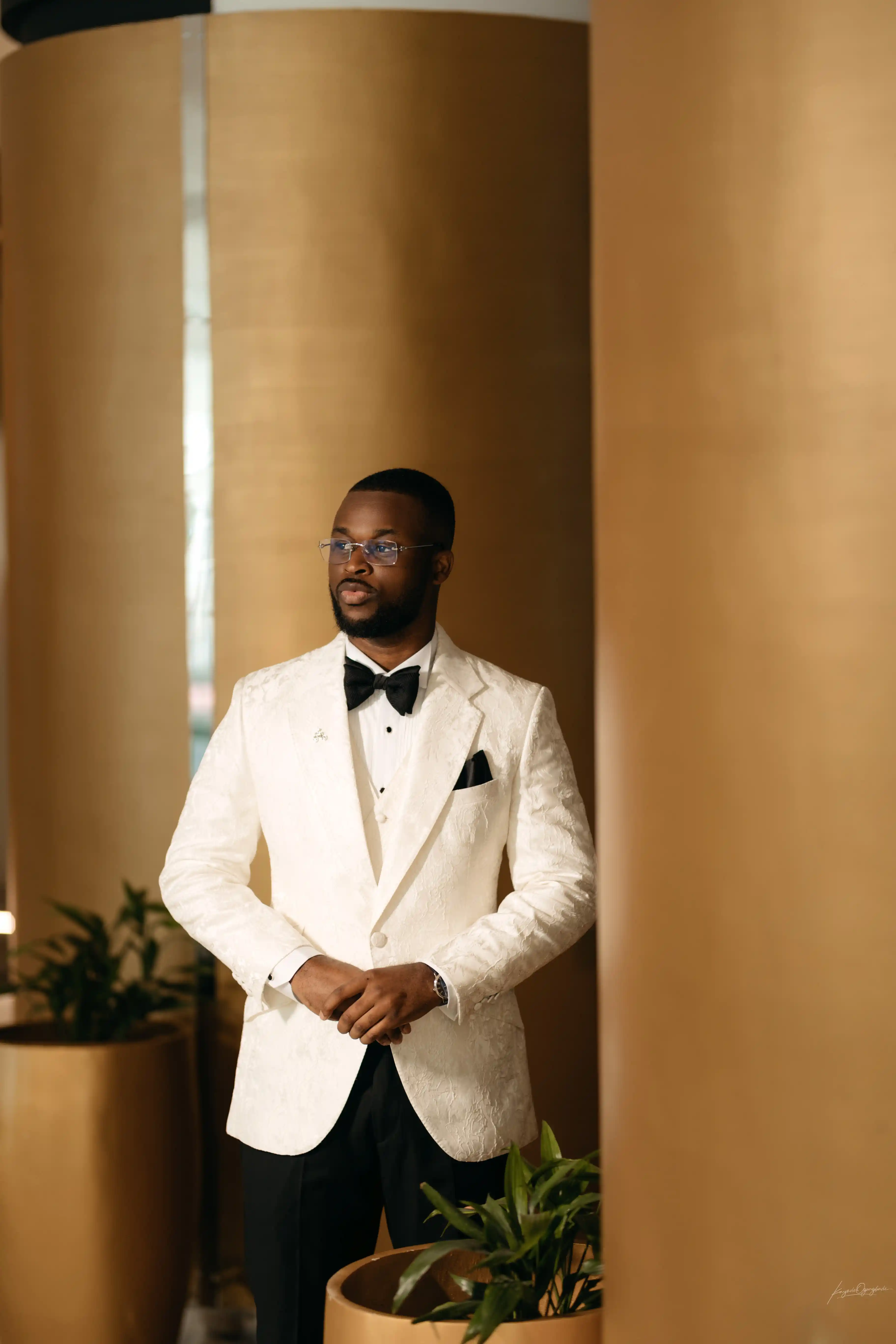 Groom waiting for the bride during the wedding ceremony.