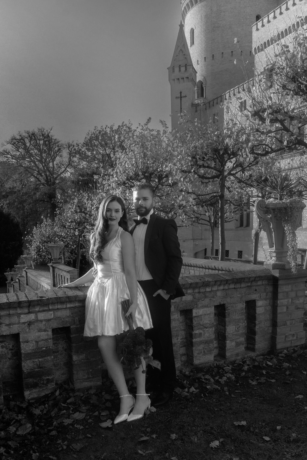 Photo of a couple outside at their wedding