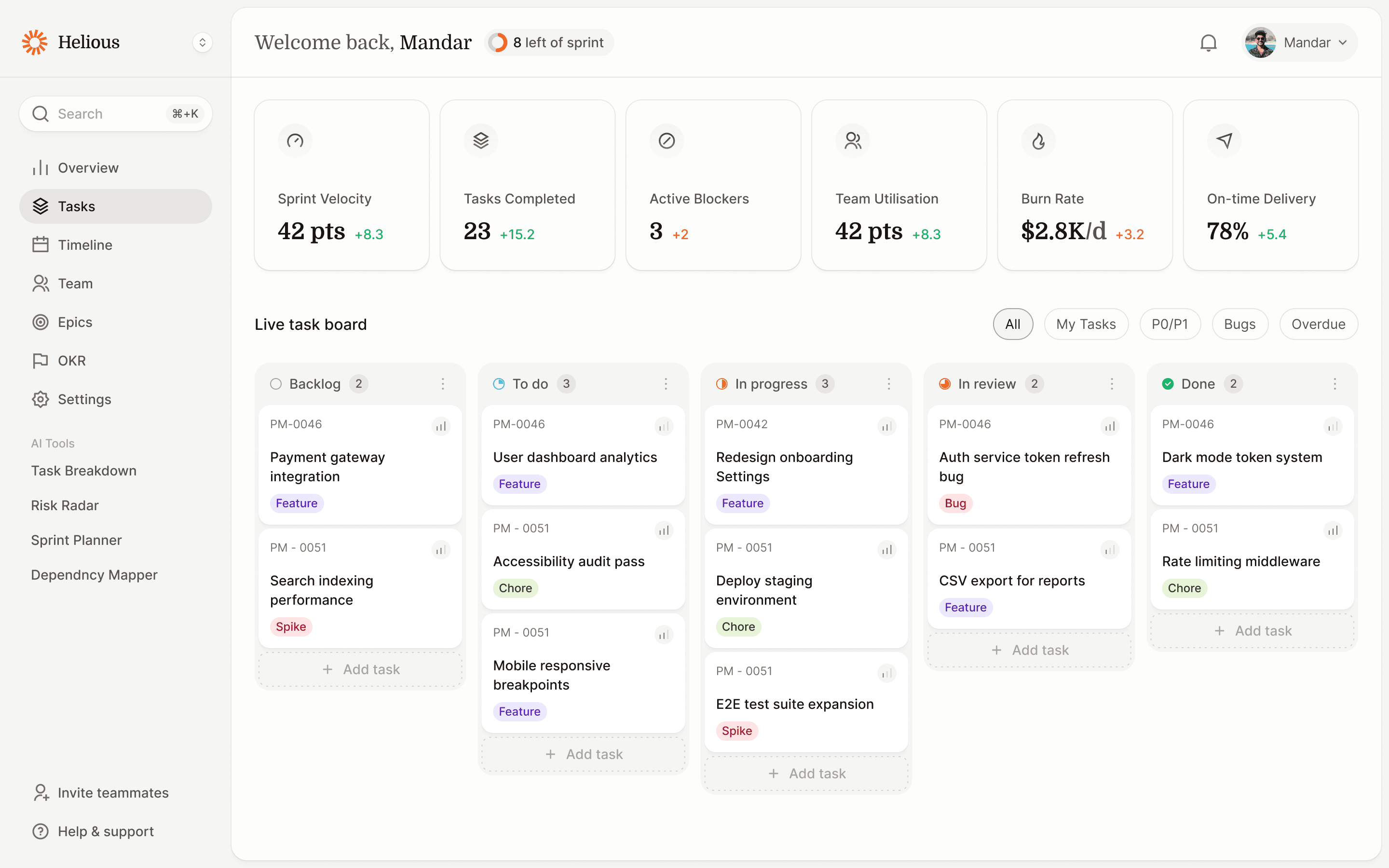 Helious dashboard