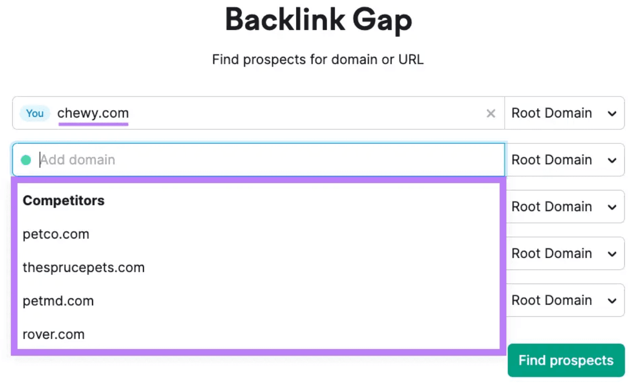 Backlink Gap tool