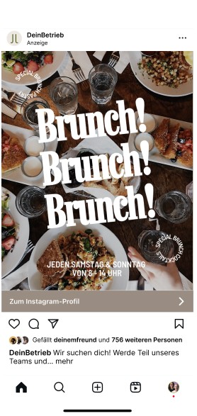 Instagram Werbung von einem Brunchangebot