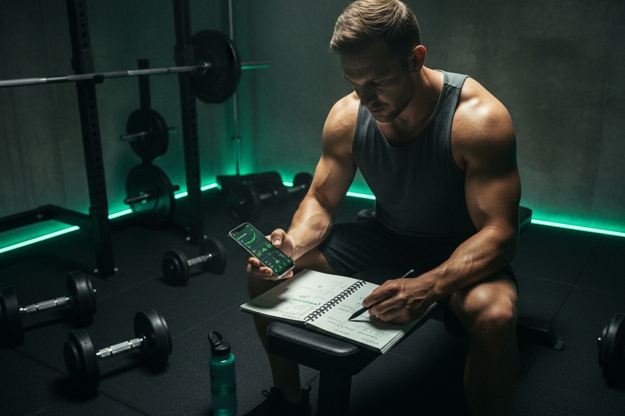 Person comparing workout notes