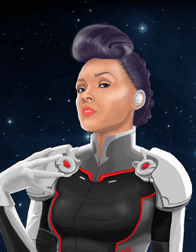 A bunch of groovy space dinosuars on a disco dance floor.