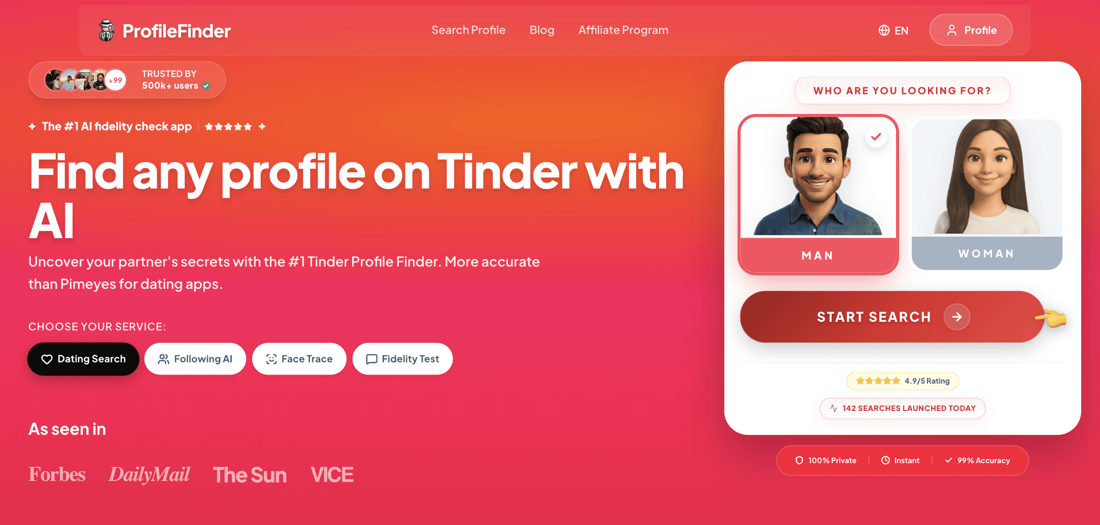profilefinder landing page