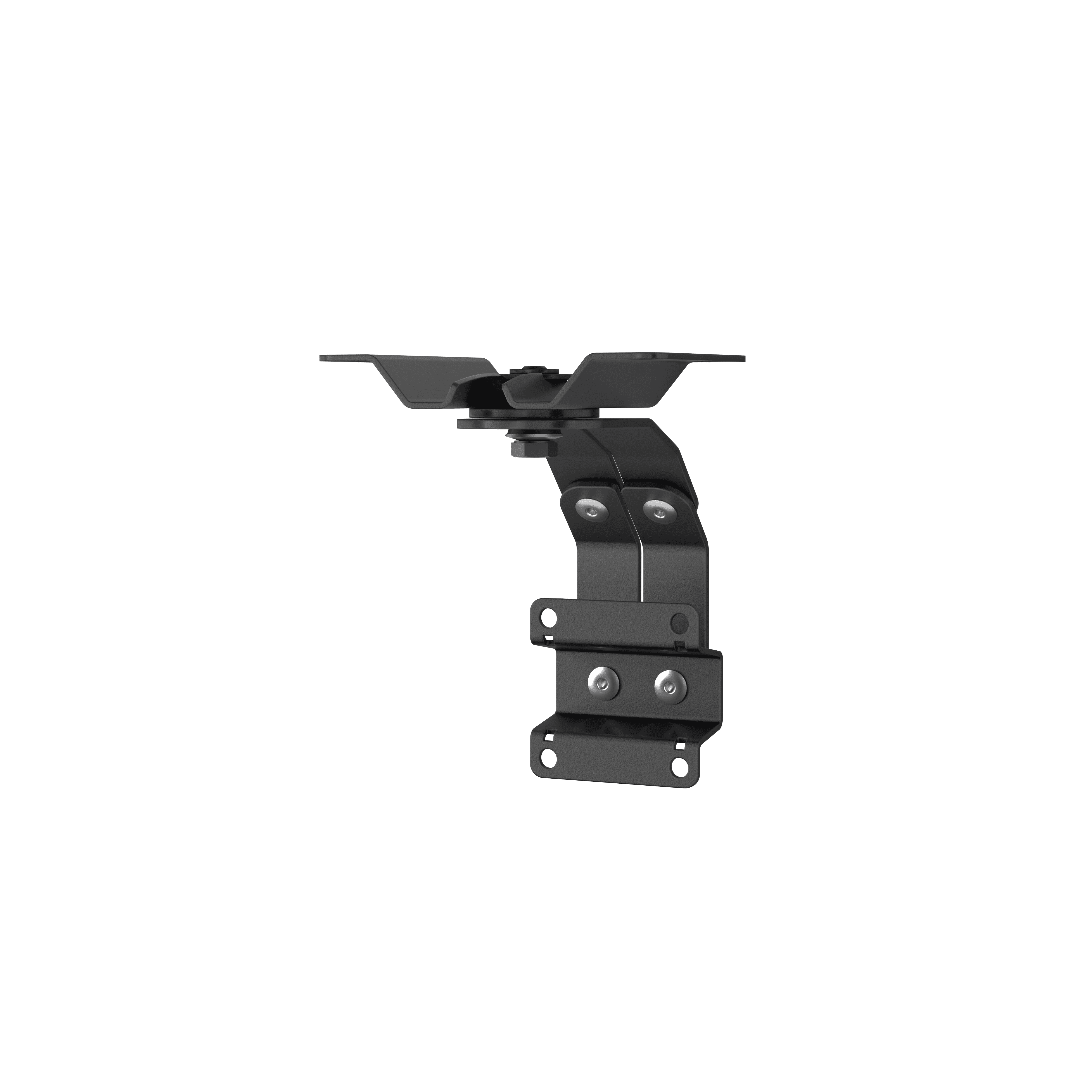 Black metal mounting bracket with screws