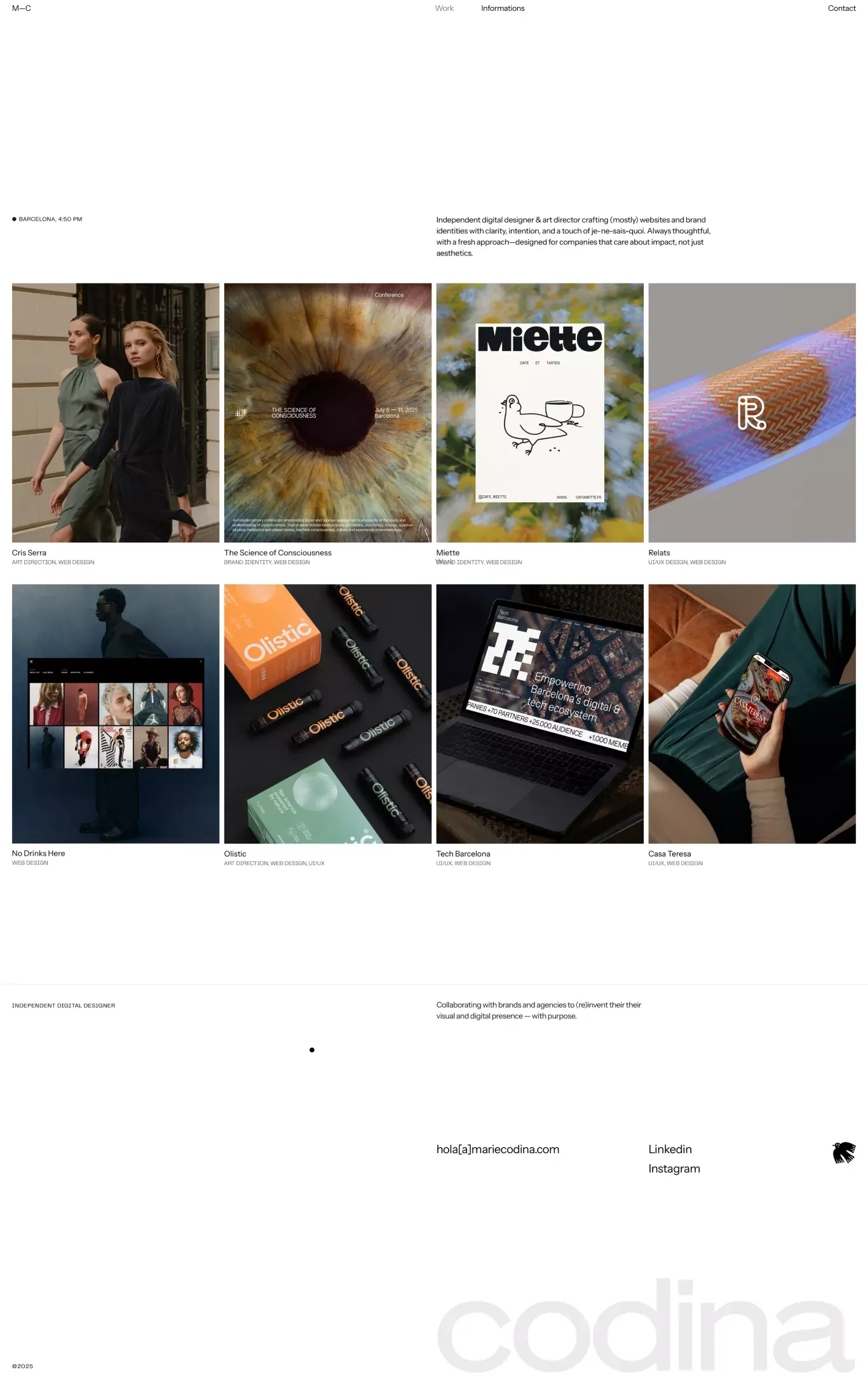 Marie Codina – Digital Designer and Phot portfolio page screenshot showcasing Design design