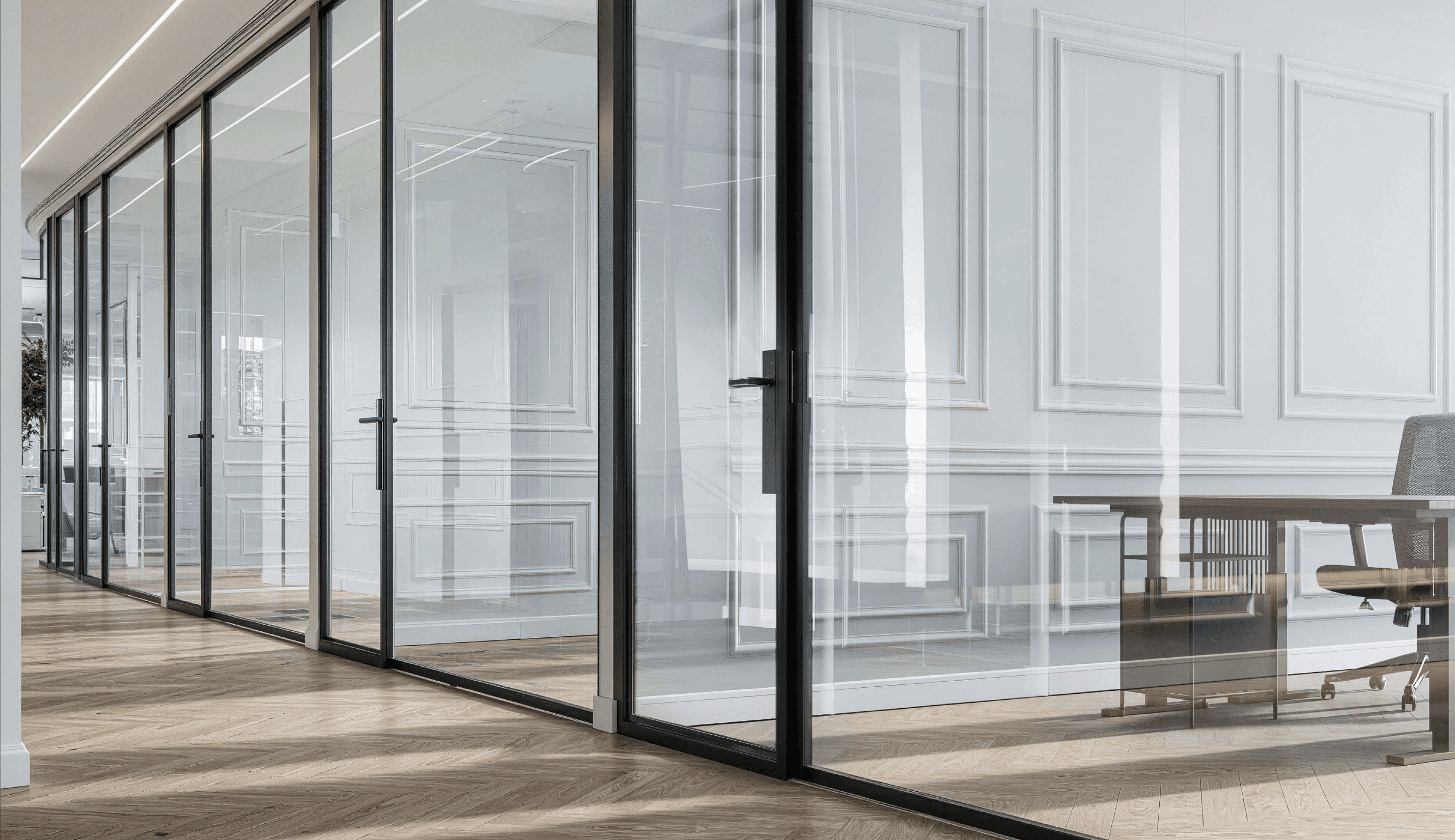 Modern corridor inside Oh My Desk coworking space Design District Dubai