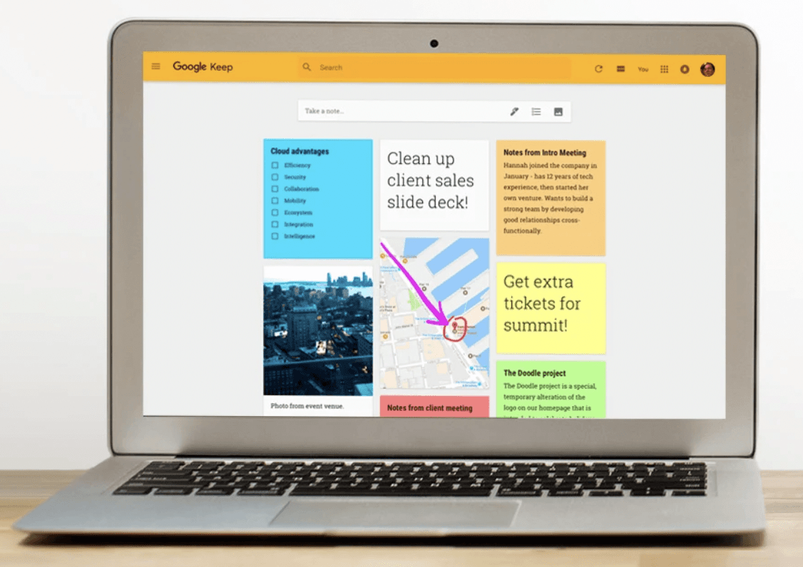 Screenshot of Google Keep Dashboard