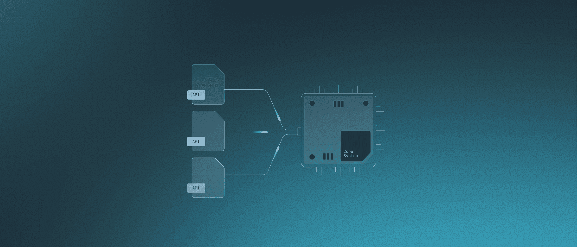 Diagram illustrating the connection between APIs and a core system in algorithmic underwriting.