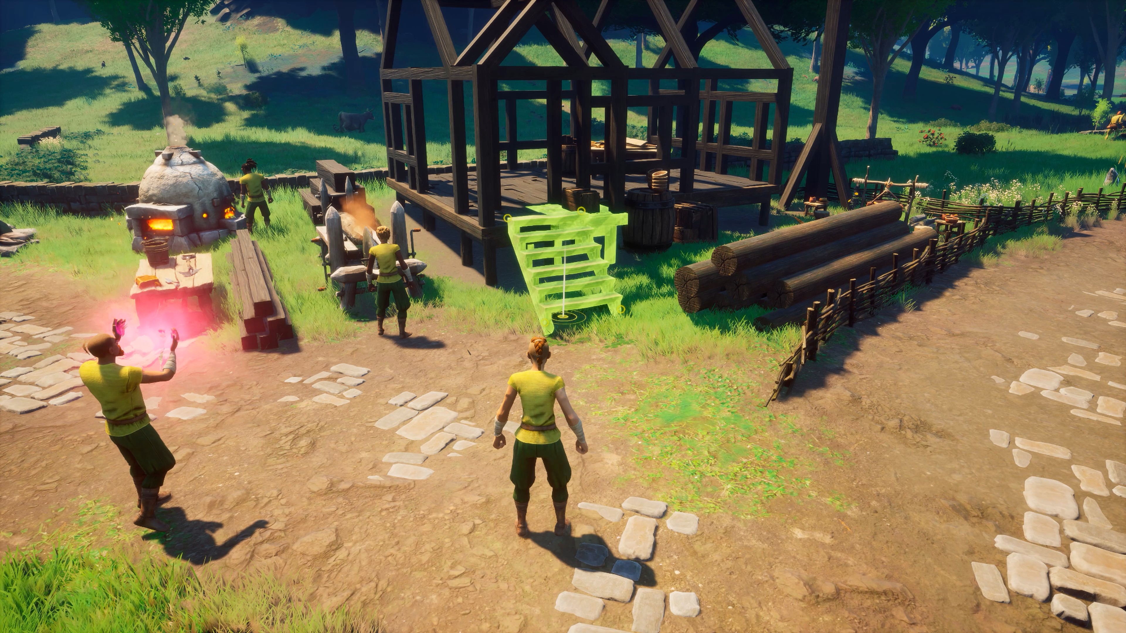 two adventurers chop wood