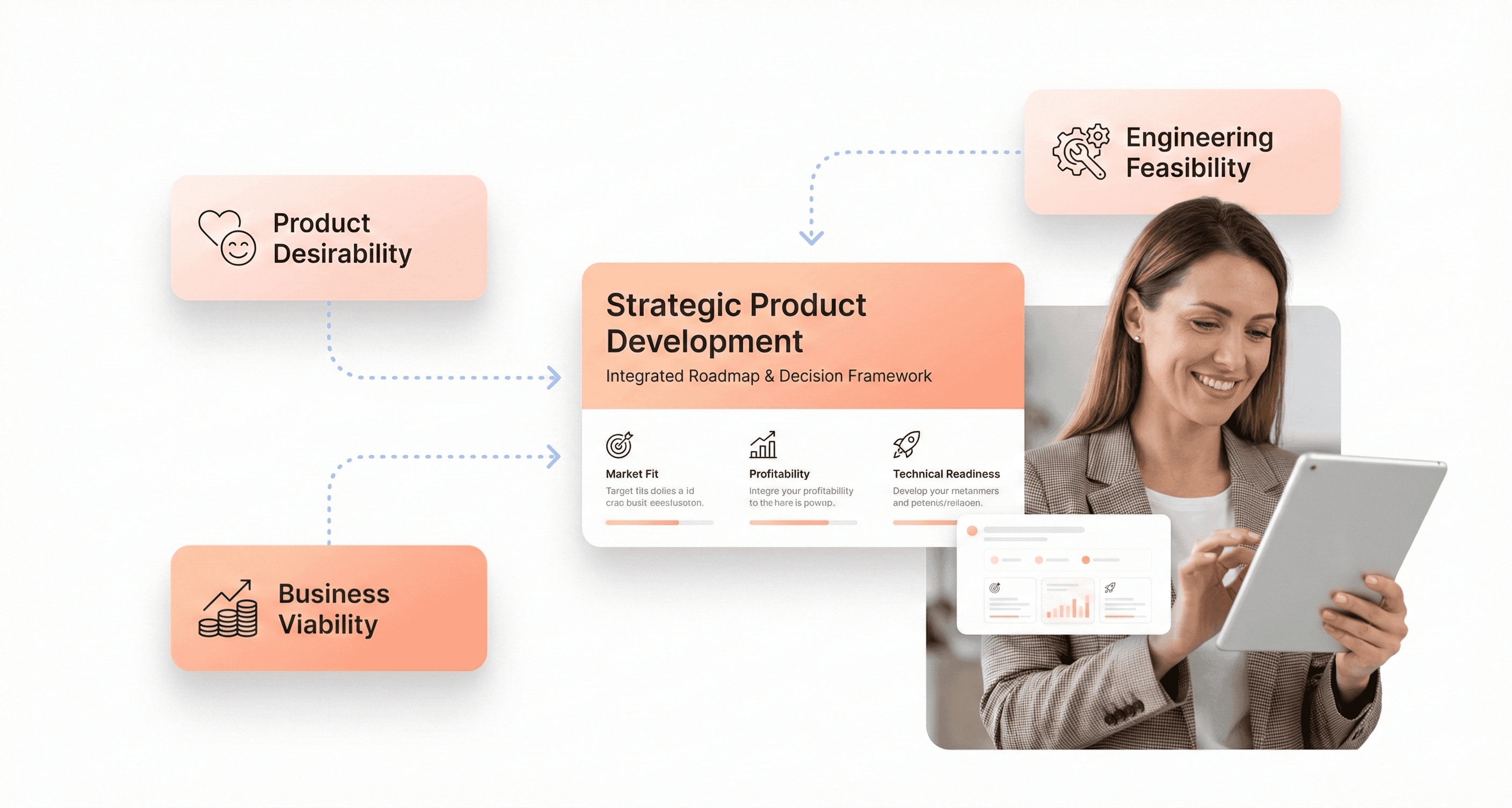 Strategic product development framework balancing desirability viability and feasibility for business growth