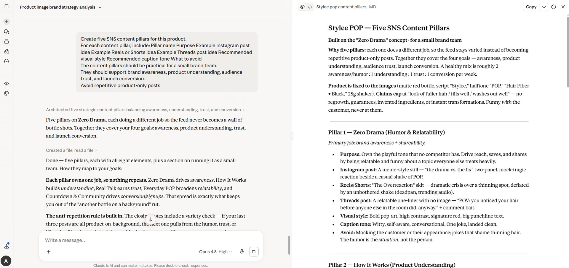 Image caption: Content pillars help the brand post consistently without repeating the same product message every day.