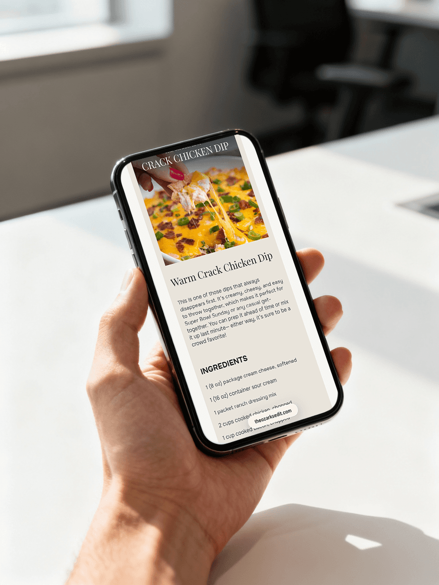 the ozarks edit recipe post on phone mockup