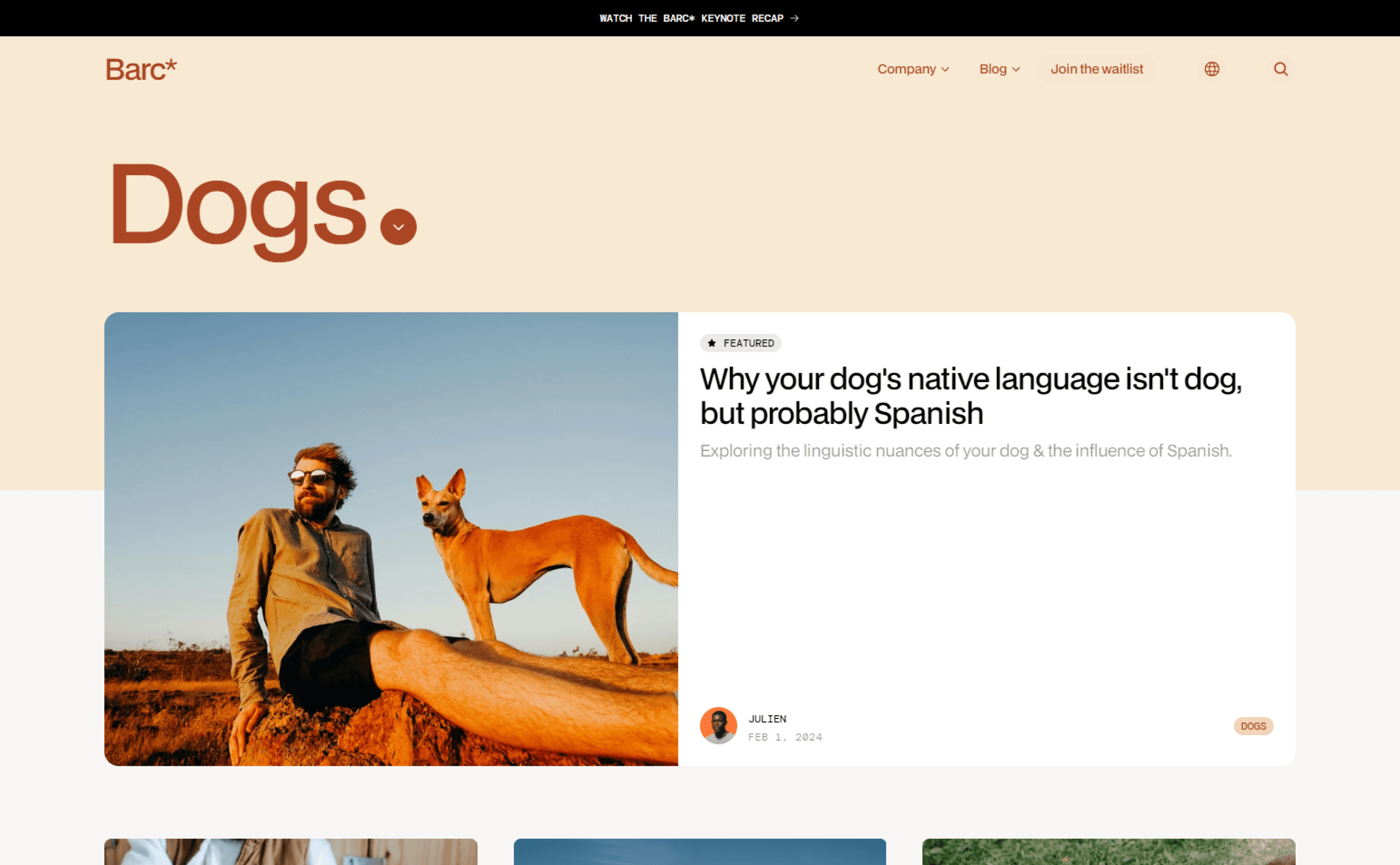 Un aperçu de la page "Dogs" du Blog.