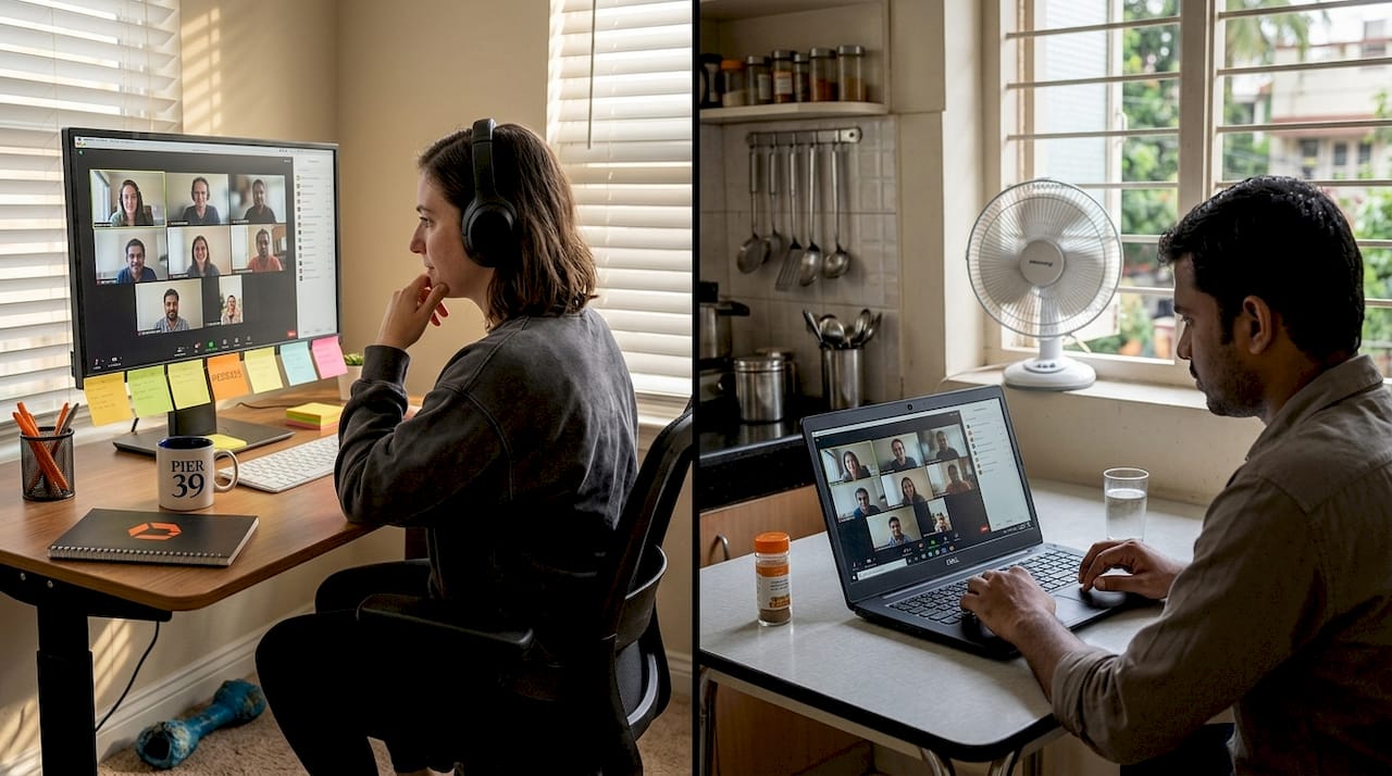 Remote US and offshore developers on video call