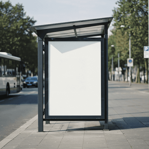 Bus stop billboard mockup on street