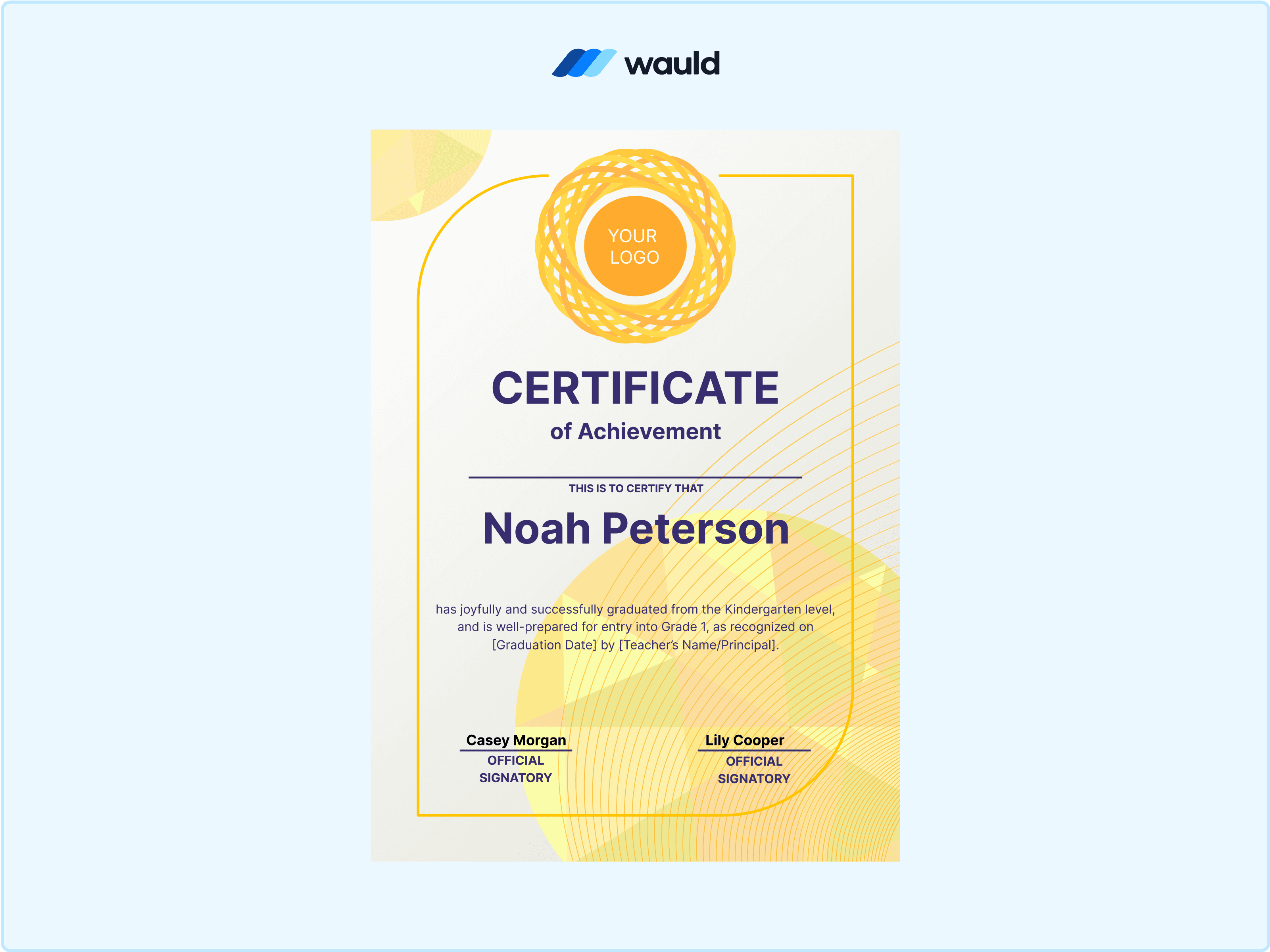 Wauld - Golden-themed certificate of achievement 
