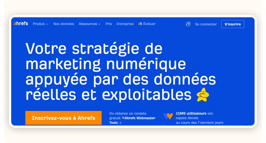 Page d’accueil de la plateforme Ahrefs