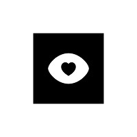 Eye icon with a heart in the center on a black square background.