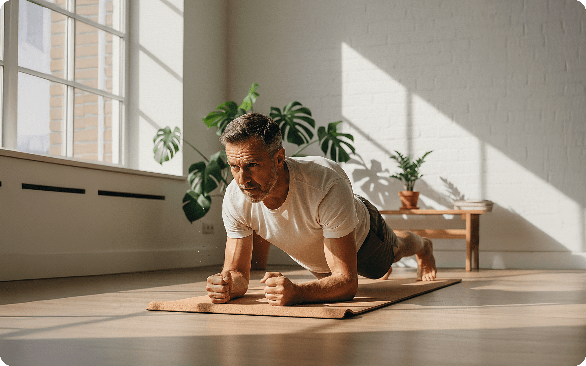 a man doing push ups on a brick sidewalk