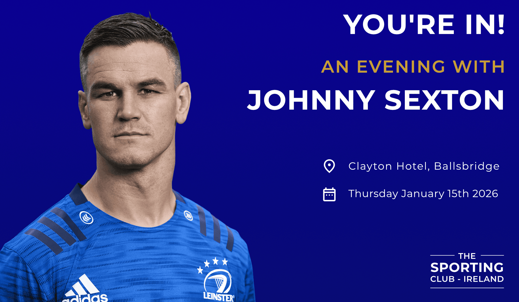 Email image for Johnny Sexton event in Thomond Park Stadium
