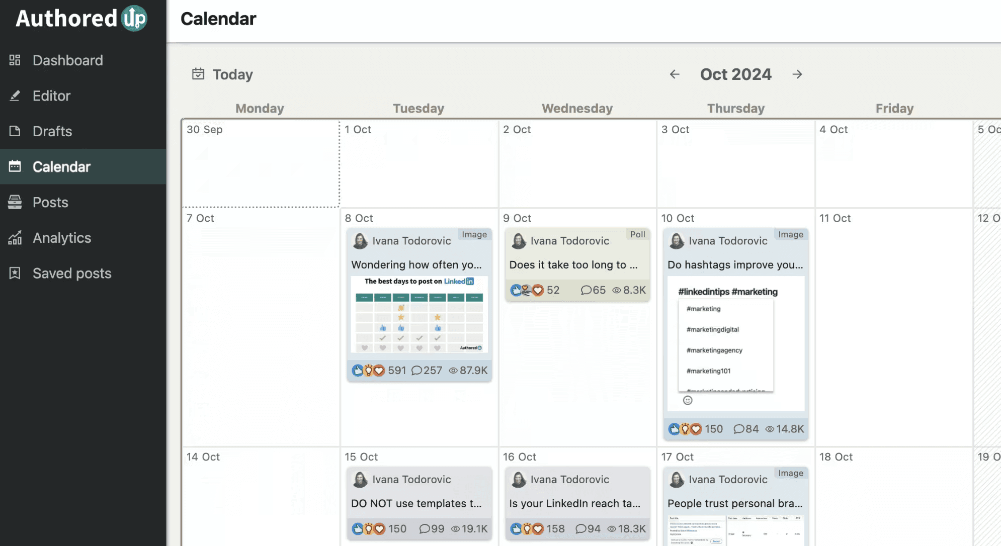 AuthoredUp's content calendar