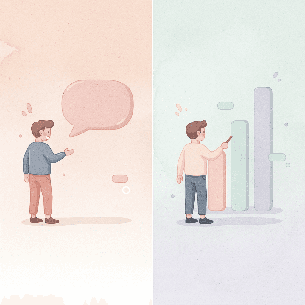 Split scene showing awkward conversation versus confident, natural conversation