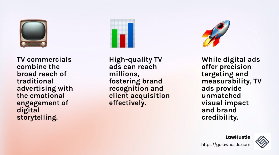 TV commercials remain a powerful tool for attorneys - TV Advertising for Attorneys infographic 3_facts_emoji_light-gradient