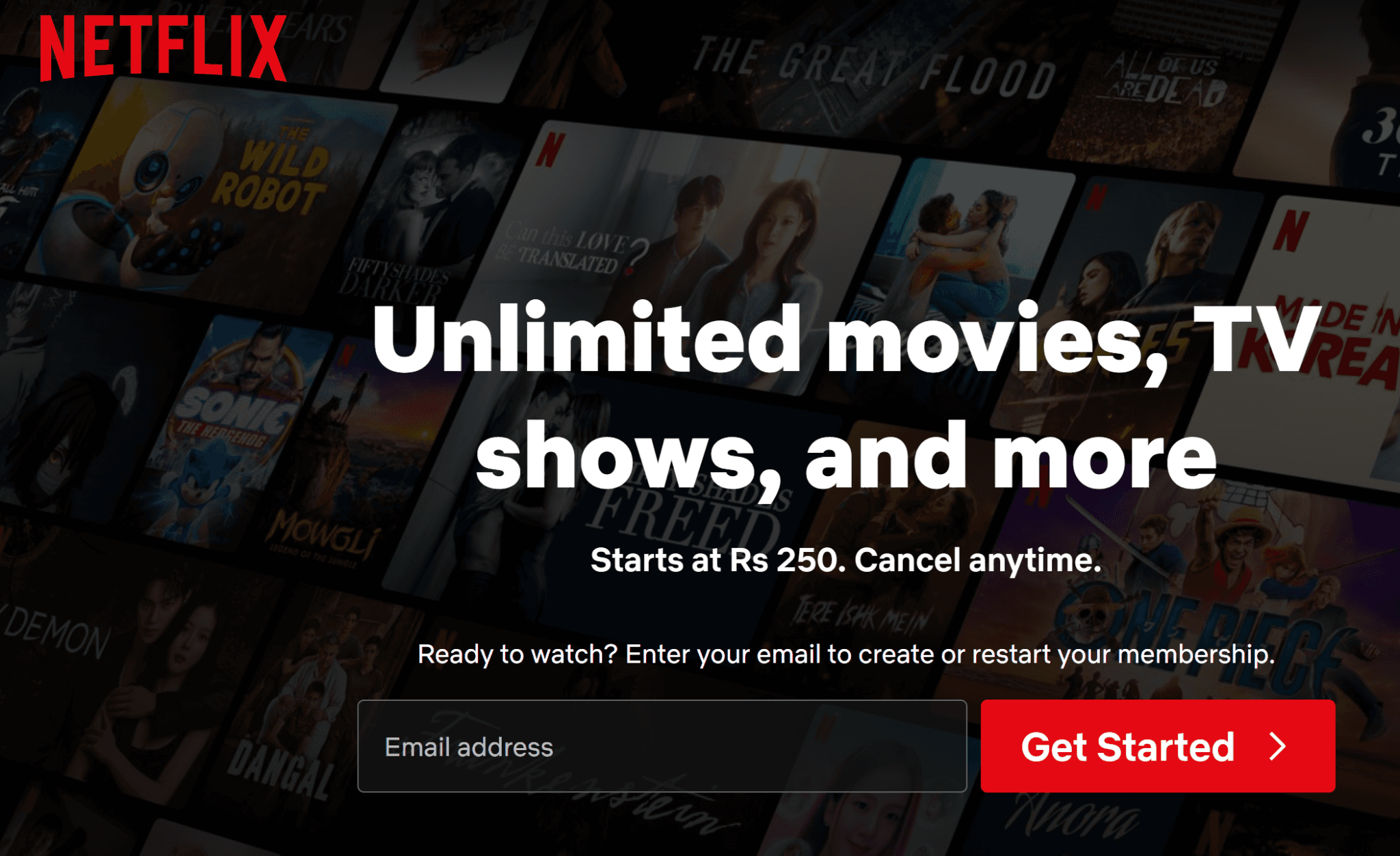Netflix landing page copy
