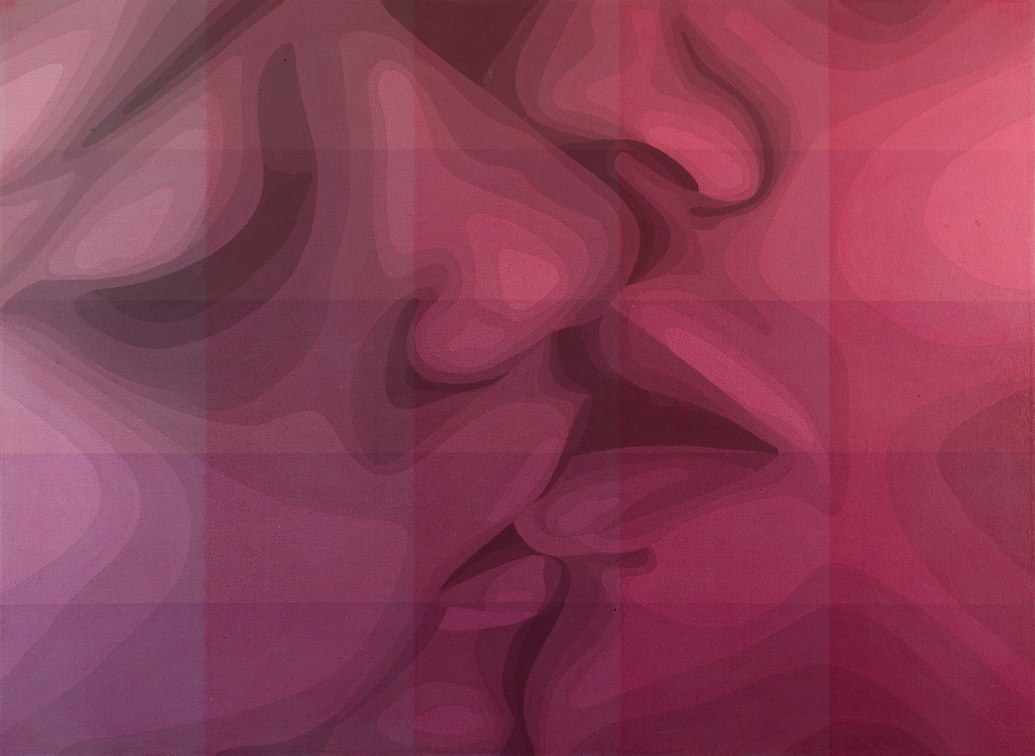 Peinture de Nath Zoul — série Première fois, exploration intime du baiser à travers les formes, les courbes et la couleur.